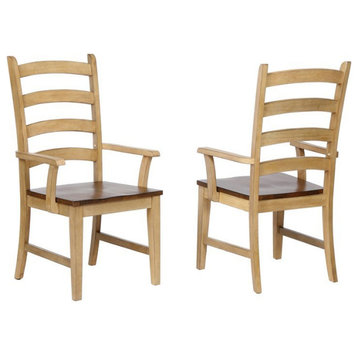 Sunset Trading Brook 18" Wood Ladder Back Dining Armchairs in Cream (Set of 2)