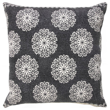 Bordered Bohemian Floral Black 20" x 20" Throw Pillow