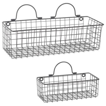 DII 6.7" Modern Style Iron Wire Wall Baskets in Black (Set of 2)