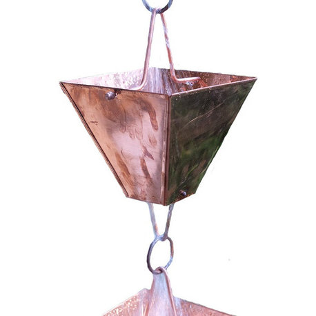 Extra Large Square Cups Copper Rain Chain With Installation Kit, 11'