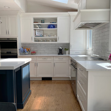 Blue and White Kitchen With Natural Light