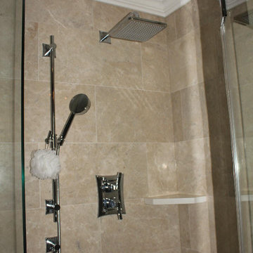 Small Ensuite Bathroom from Original builders pinks and whites to DECADENCE