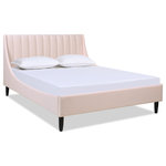 Jennifer Taylor Home - Aspen Vertical Tufted Headboard Platform Bed, Light Blush Pink Performance Velvet, Queen - A simple yet elegant look gives the Aspen Upholstered Platform Bed by Sandy Wilson Home a modern yet timeless feel. The subtle vertical channel tufting of the low headboard and simple, solid wood legs are a nod to a retro 70's look, made modern by the graceful, curved wings that sweep seamlessly into the side- and foot panels for a completely unique platform design. Available in Queen, King, and California King sizes in all the trend-worthy colors from Evergreen to Ash Rose to Anthracite Black, the Aspen Bed Set is the perfect centerpiece to your master suite, guest room, or teen's room.