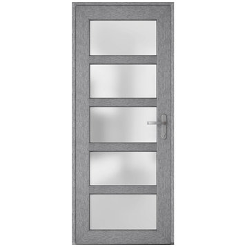 Front Exterior Prehung Door Frosted Glass / Manux 8002 Grey 36 x 80" Left In