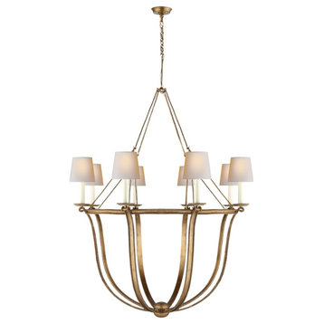 Lancaster Chandelier in Gilded Iron with Natural Paper Shades