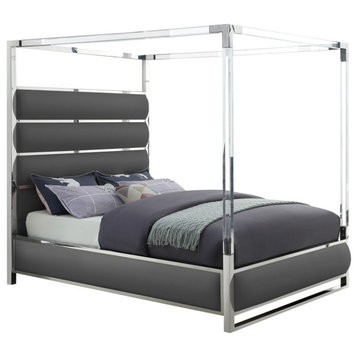 Encore Vegan Leather Bed, Gray, Queen