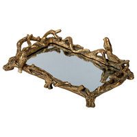 Mirrored Tray With Birds, 17x9.5x4.5"