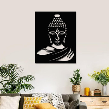 Lord Buddha Layered Black & White Wall Art