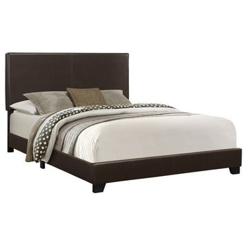 Pemberly Row Contemporary Faux Leather Upholstered Queen Bed in Dark Brown