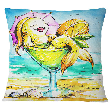 Designart Gold Fish Enjoying Holidays on Beach Cartoon Animal Pillow, 16"x16"