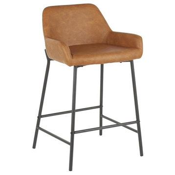 Lumisource Daniella Industrial Counter Stool, Black Metal and Camel Faux Leath