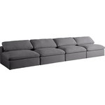 Meridian Furniture - Serene Linen Textured Fabric Deluxe Comfort 4-Piece Modular Sofa, Gray - There's lots to love about the Serene linen textured deluxe cloud-like comfort modular collection, and this piece is not an exception. The soft Gray linen textured fabric is cozy and sleek to the touch while the overstuffed down/feather cushions provide gentle support so you can relax and unwind like a VIP. Customize your seating with this modular set by adding the pieces you like most. Latches under each piece make it easy to snap them into position for a look that's modern yet welcoming.