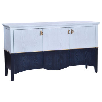 Riviera Three Door Sideboard Gold Accents- Washed White, Washed Blue Finish