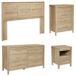 OSP Home Furnishings - Stonebrook 4 Piece Bedroom Set, Classic Walnut Finish, Canyon Oak - Create the perfect bedroom or guest room with our Stonebrook bedroom set. Suite includes: One Queen/full headboard, one USB powered nightstand, one 6-drawer dresser, one 4-drawer chest. Deep drawers make putting even bulky folded items away easy. All pieces feature sturdy metal drawer glides with safety stops, elevating Stonebrook to a bedroom favorite for years to come. Achieve a chic, modern, aesthetic with either a blonde or deep walnut woodgrain finish that will fit in effortlessly with popular styles like Rustic Coastal, Modern Farmhouse or an eclectic Boho vibe. Assembly required. 4- Drawer Dim- 31.25" W x 17.5" D x 41.25" H, 6-Drawer Dresser Dim-56.25" W x 17.5" D x 32.75" H, Night Stand Dim- 18.5" W x 18" D x 24.75" H, Queen/Full Headboard Dim- 67" W x 3" D x 48.25" H