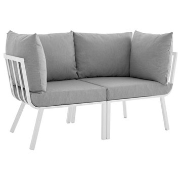 Riverside 2 Piece Outdoor Patio Aluminum Sectional Sofa Set White Gray