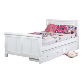 Beatrice White Full Size Sleigh Bed with Storage Drawers