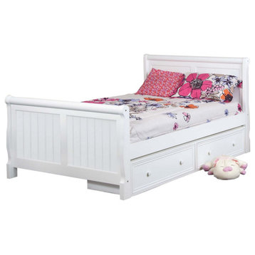 Beatrice White Full Size Sleigh Bed with Storage Drawers