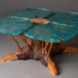 Cast Glass and Carved Wood Cocktail Table - Furniture