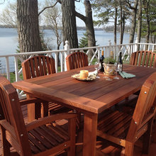 Round Wooden Picnic Tables Attached Benches Craftsman Deck