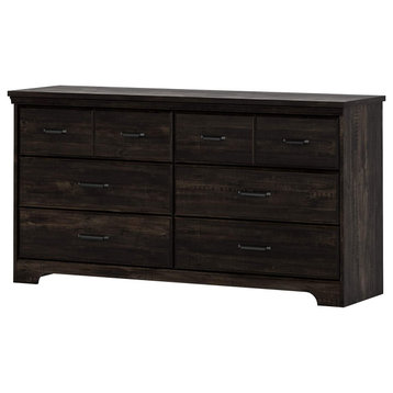 Double Dresser, 6 Spacious Drawers With Beveled Accented Front, Rubbed Black