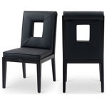 Meridian Furniture - Gwendolyn Upholstered Dining Side Chair, Black, Vegan Leather, Black, Set of 2 - A masterpiece of modern elegance and comfort, the Gwendolyn black vegan leather dining armchair is where modern design meets timeless charm. Designed with comfort in mind, it features a high back and luxurious cushioning, perfect for long dinners or lively gatherings. The black wood frame adds a rustic touch, effortlessly balancing the contemporary fabric with a hint of warmth and tradition.