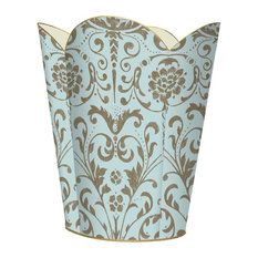Aqua and Taupe Damask Wastepaper Basket
