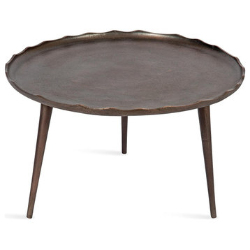 Contemporary Coffee Table, Angled Sleek Legs With Textured Deckled Top, Bronze