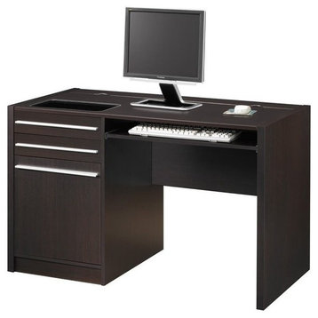Bowery Hill Contemporary Wood Computer Desk with Charging Station in Cappuccino