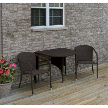 ADENA 3-Piece All-Weather-Wicker Set, Half-Round Table, Stack Armchairs, Java