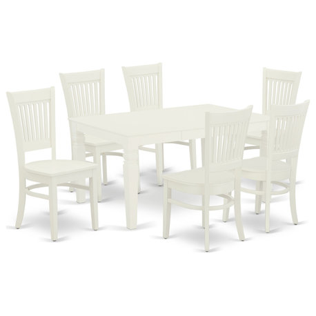 Weva7-Lwh-W, 7-Piece Dining Set 6 Dining Chairs and Table, Linen White