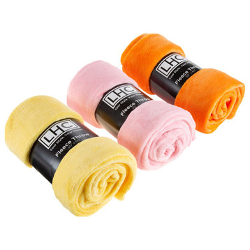 Set of 3- Yellow, Orange & Pink Plush 60x50 Blankets
