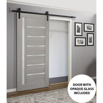 Barn Door 18 x 96 Frosted Glass, Quadro 4088 Grey Ash, 6.6FT Rail