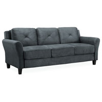 Hawthorne Collections Rolled Arm Contemporary Microfiber/Wood Sofa in Dark Gray
