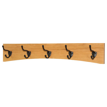 Solid Cherry Curved Wall Coat Rack - Oil Rubbed Bronze Hooks - Made in the USA
