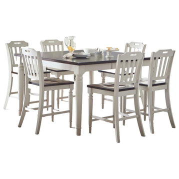 Solid Rubberwood 60 Seven-Piece Farmhouse Counter Height Dining Set