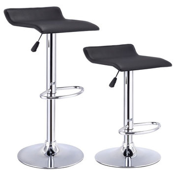 Swivel Bar Stools Adjustable PU Leather Backless Dining Chair, Black, Set of 2