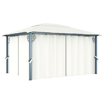 vidaXL Gazebo Canopy Tent Pavilion Party Sunshade with Curtains Cream Aluminum