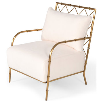Divani Casa Ignacio Glam White Velvet and Gold Accent Chair