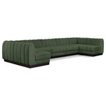Meridian Furniture - Quinn Chenille Upholstered U-Shaped Modular Sectional, Green, 7-Piece: 5 Armless Chair, 2 Corner Chair - The Quinn Modular Sectional is a stunning piece crafted in a rich and luxurious green chenille fabric. Its awe-inspiring design and exceptional quality make it a perfect addition to any space, whether it's a living room, bedroom, or office. The sectional's plush cushioning and sturdy frame provide both comfort and durability, ensuring that it will be a favorite for years to come. Whether you're looking for a statement piece or simply a comfortable seating option, the Quinn sectional is an excellent choice.