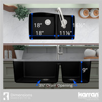 Karran Undermount Quartz 33" 60/40 Double Bowl Kitchen Sink, Black