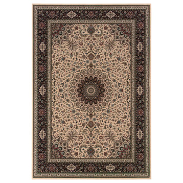 Aiden Traditional Vintage Inspired Ivory/Black Rug, 4' x 5'9"