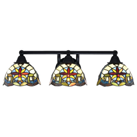 Paramount 3-Light Bath Bar, Matte Black, 7" Earth Star Art Glass