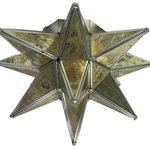 Quintana Roo - Moravian Star Ceiling Light, Flush Mount, Antique Glass, Silver Trim - You will love these beautiful and elegant Glass Moravian Star Ceiling Lights and the unique ambiance they create! They make an excellent focal point for any room. Clear glass provides the most light, Seedy glass a bit opaque, Frosted glass even more opaque, Antique glass a warm, golden glow.