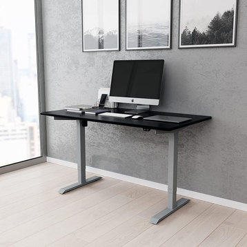 Modern Ergonomic Desk, Rectangular Top With Power Adjustable Height, Black