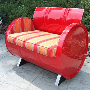 34 inches wide, 29 inch wide seating area. Sunbrella Bravada Salsa indoor/outdoo
