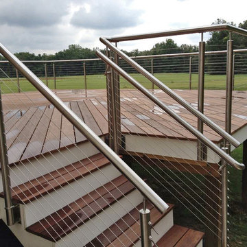 Granville OH: Round Stainless Post and Top Rail / Stainless Cable Rail Infill