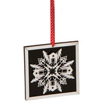 Midwest - 5" Black and White Glittered Snowflake  Christmas Ornament - From the Alpine Chic Collection    Features a white glittered snowflake on black background with white frame
