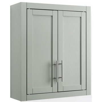 Bowery Hill Wood Wall Cabinet with Doors and Shelves in Gray/Chrome