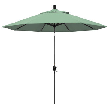 9' Matted Black Push-Button Tilt Crank Aluminum Umbrella, Spa Pacifica