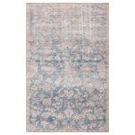 Jaipur Living - Jaipur Living Bardia Indoor/Outdoor Oriental Blue/Light Pink Area Rug, 4'x5'6" - A unique combination of antique rug designs and the durability of an indoor/outdoor construction, the Chateau collection offers vintage vibes to any space. The Bardia area rug boasts a vintage Oushak and meandering border design in stunning hues of vibrant blue, soft pink, and brown. This zero-pile rug is made of weather-resistant polyester for a flat, durable finish.